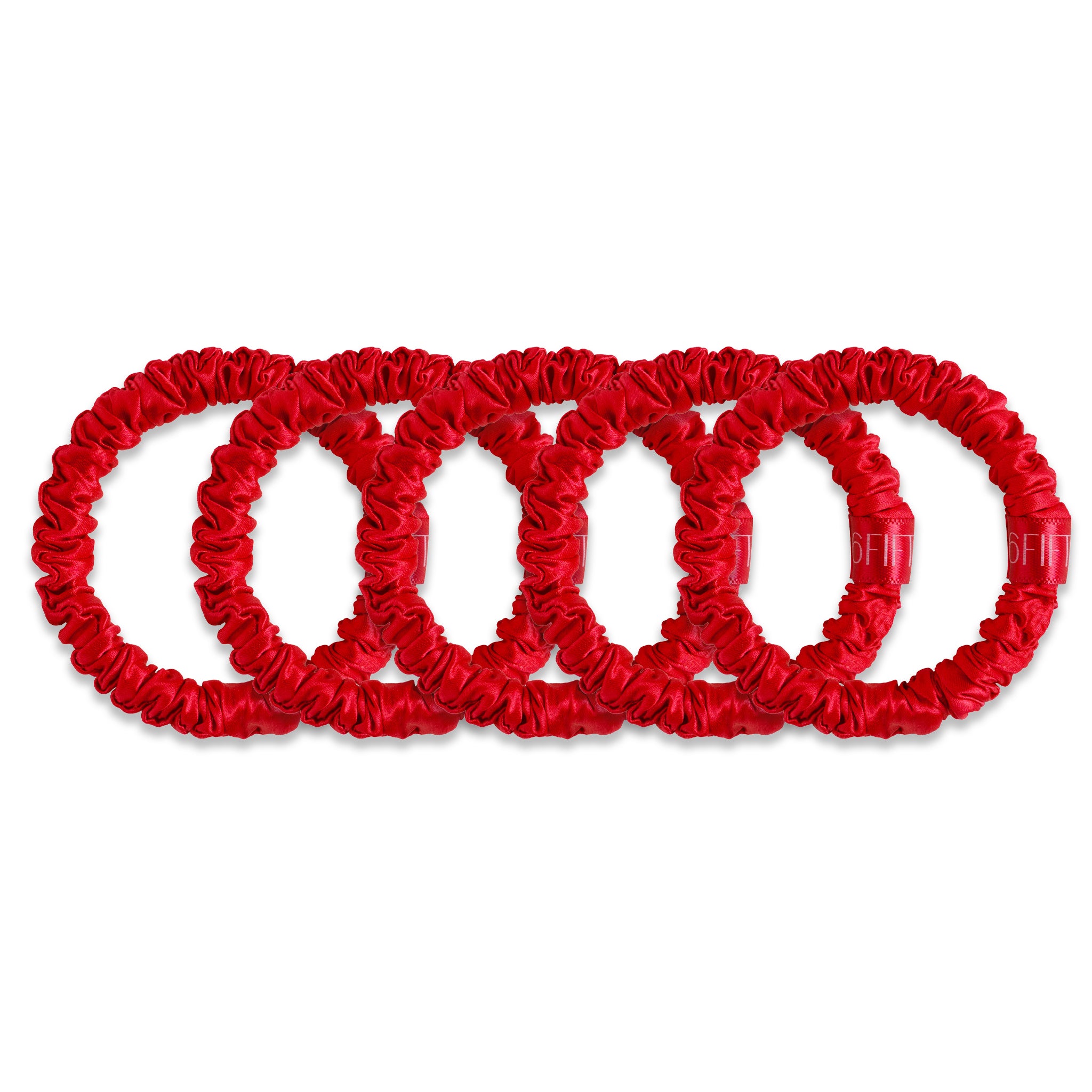 red | slim silk scrunchies -