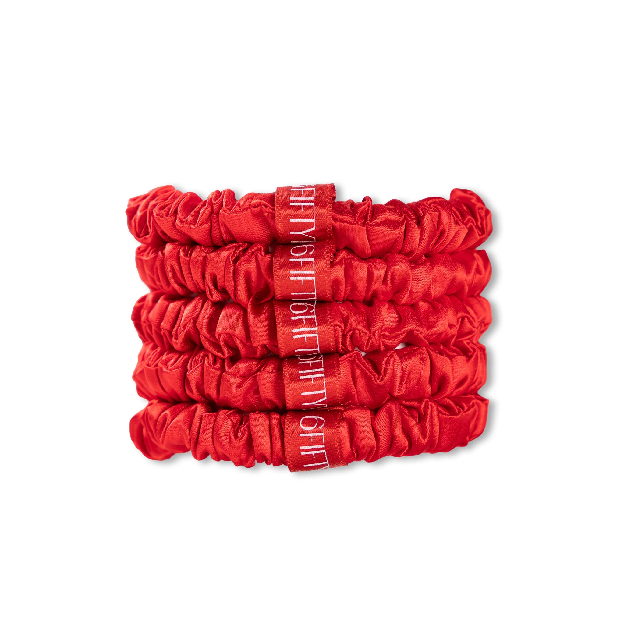 red | slim silk scrunchies -